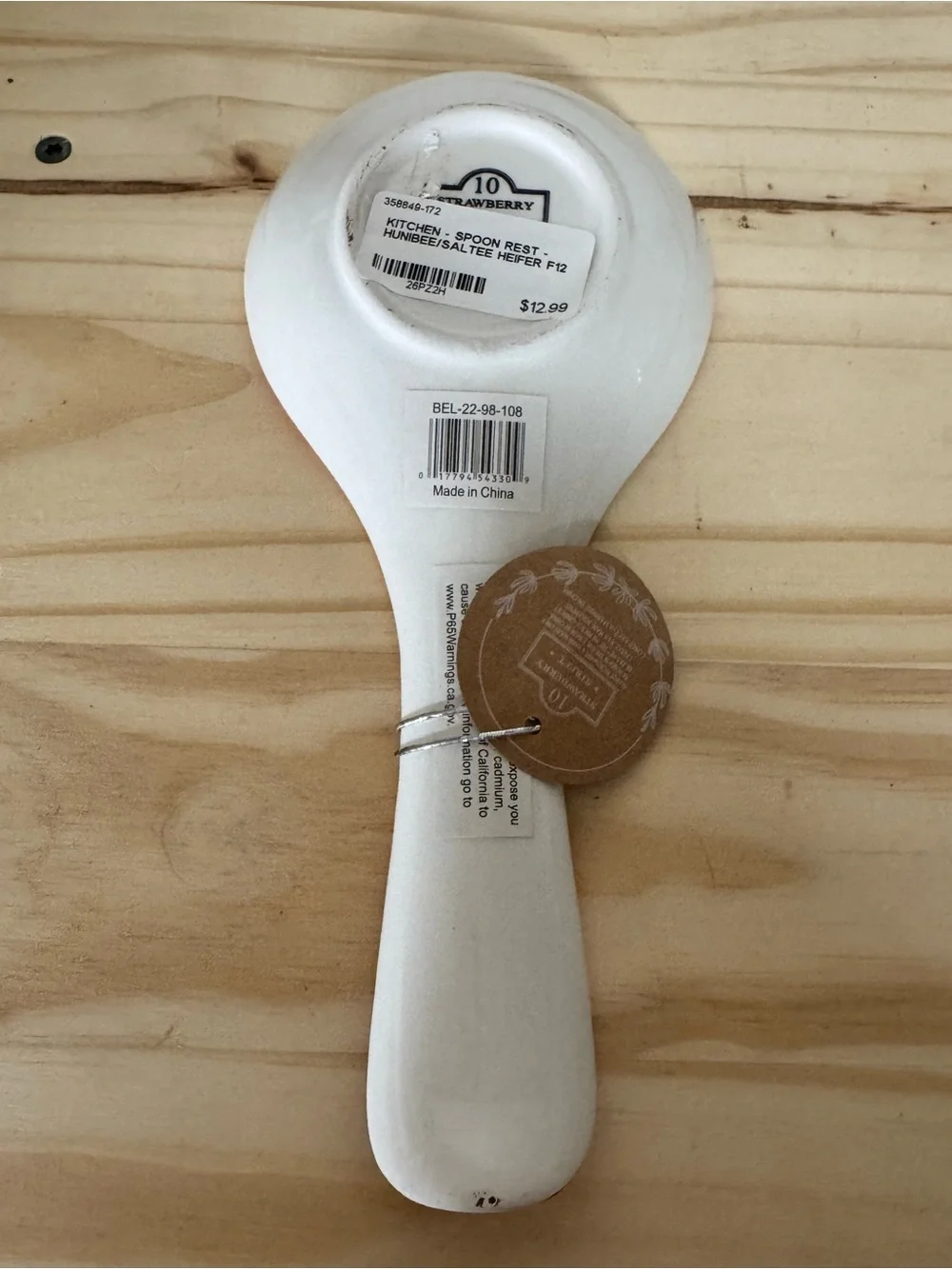 Ceramic Spoon Rest with Bow Pattern - Pink Trim